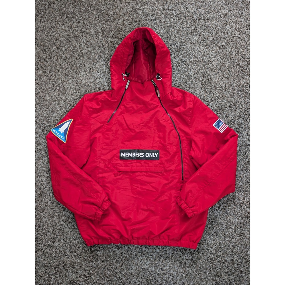 Members Only Sport Mens Red Anorak Space Shuttle NASA Patch Jacket Sz L MM030011